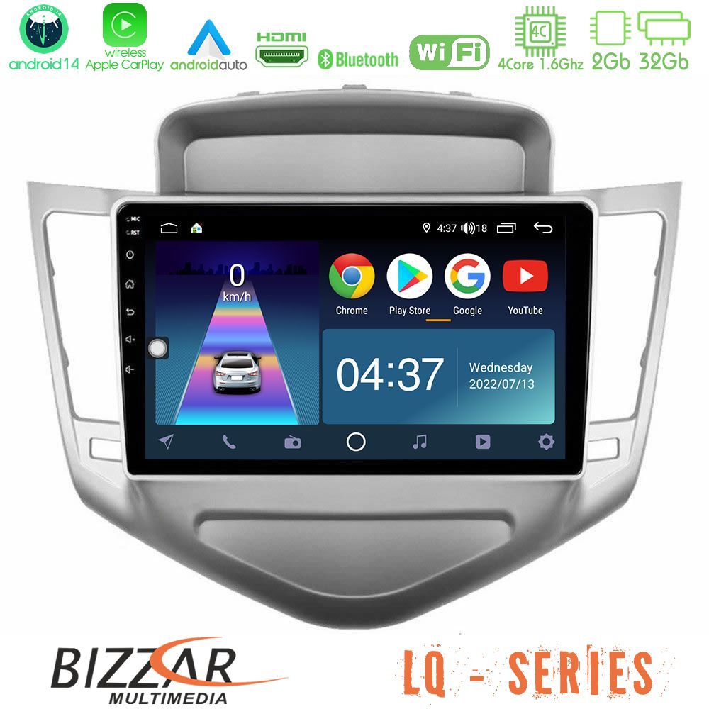 Bizzar LQ Series 4Core Android14 2+32GB Chevrolet Cruze 2009-2012 Navigation Multimedia Tablet 9" Με Carplay & Android Auto