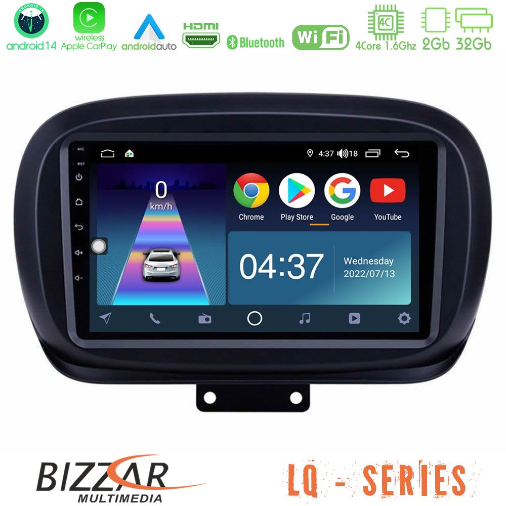 Bizzar LQ Series 4Core Android14 2+32GB Fiat 500X Navigation Multimedia Tablet 9" Με Carplay & Android Auto