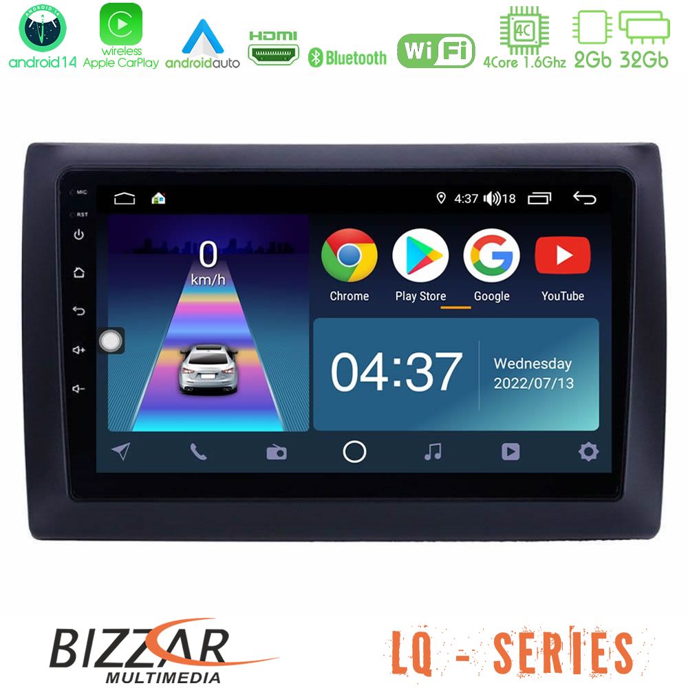 Bizzar LQ Series 4Core Android14 2+32GB Fiat Stilo Navigation Multimedia Tablet 9" Με Carplay & Android Auto