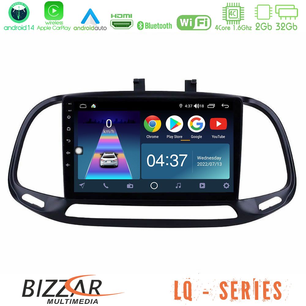 Bizzar LQ Series 4Core Android14 2+32GB Fiat Doblo 2015-2022 Navigation Multimedia Tablet 9" Με Carplay & Android Auto