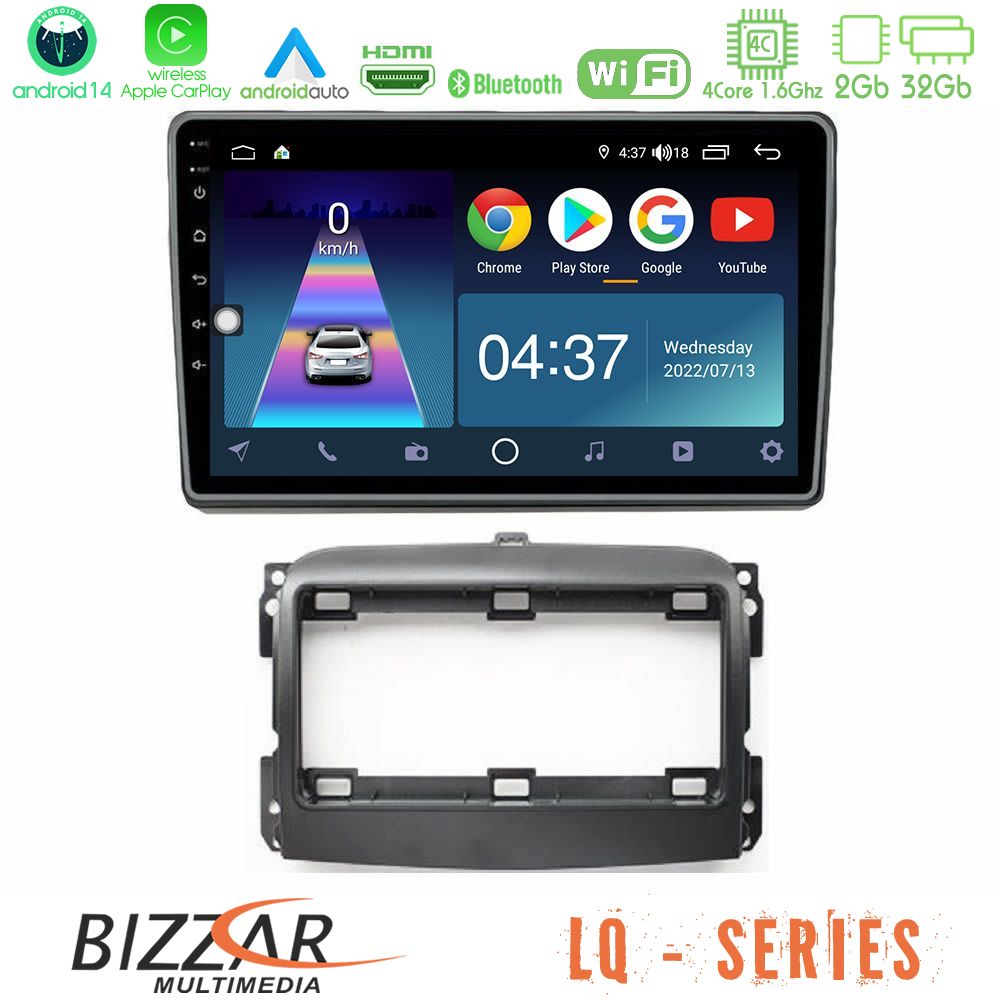 Bizzar LQ Series 4Core Android14 2+32GB Fiat 500L Navigation Multimedia Tablet 10" Με Carplay & Android Auto