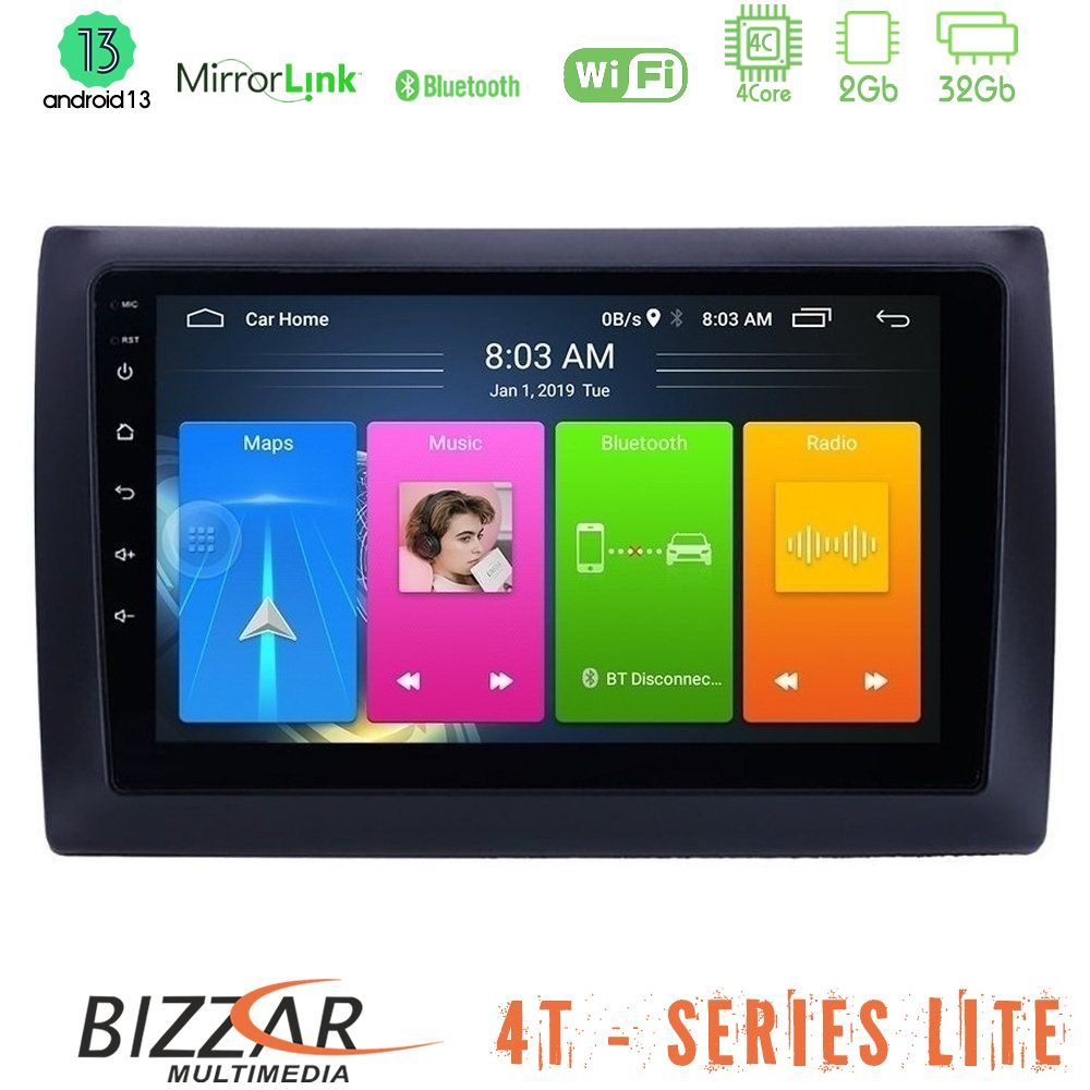 Bizzar 4T Series Fiat Stilo 4Core Android13 2+32GB Navigation Multimedia Tablet 9"