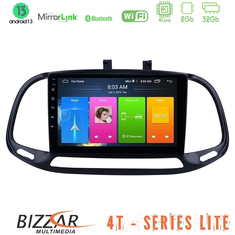 Bizzar 4T Series Fiat Doblo 2015-2022 4Core Android13 2+32GB Navigation Multimedia Tablet 9"