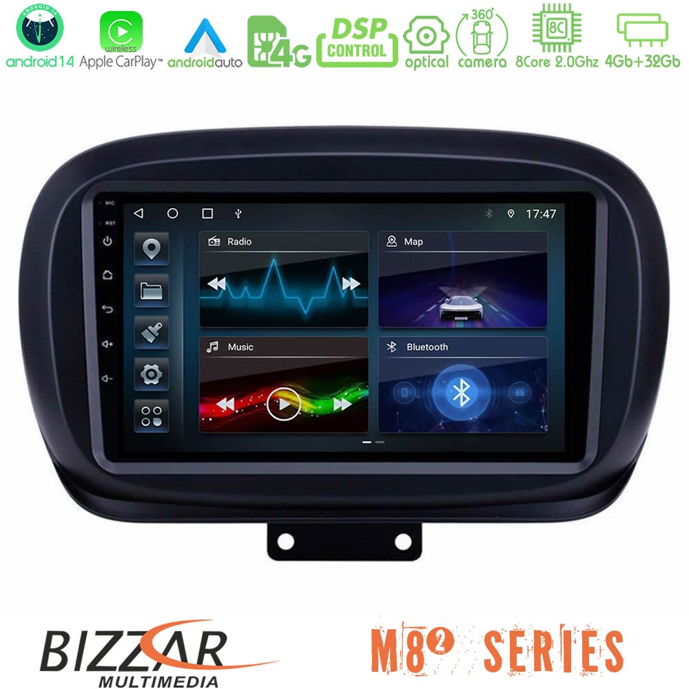 Bizzar M8² Series 8Core Android14 4+32GB  Fiat 500X Navigation Multimedia Tablet 9" Με Carplay & Android Auto