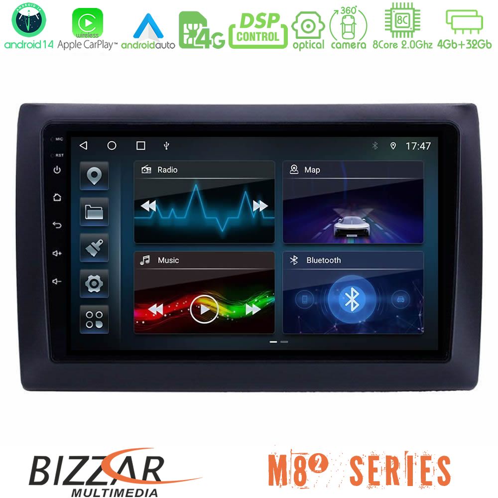 Bizzar M8² Series 8Core Android14 4+32GB  Fiat Stilo Navigation Multimedia Tablet 9" Με Carplay & Android Auto