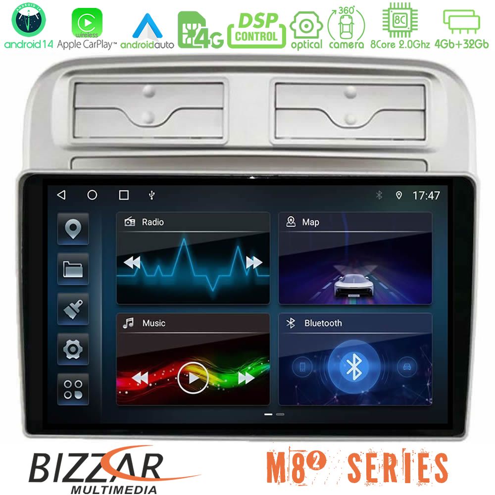 Bizzar M8² Series 8Core Android14 4+32GB  Fiat Grande Punto 2006-2011 Navigation Multimedia Tablet 9"  Με Carplay & Android Auto