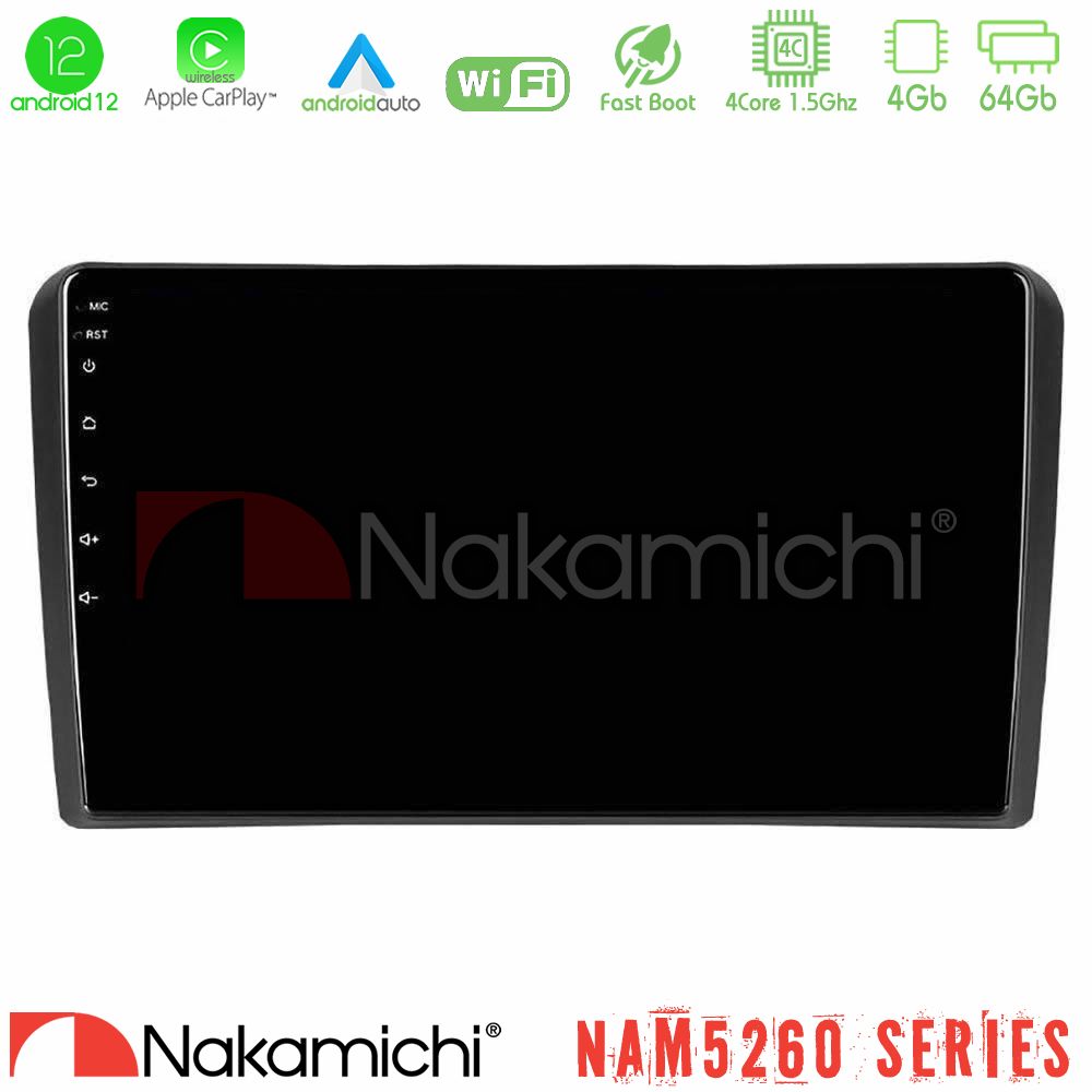 Nakamichi NAM5260 Series 4Core Android12 4+64GB Audi A3 8P Navigation Multimedia Tablet 9" Με Carplay & Android Auto