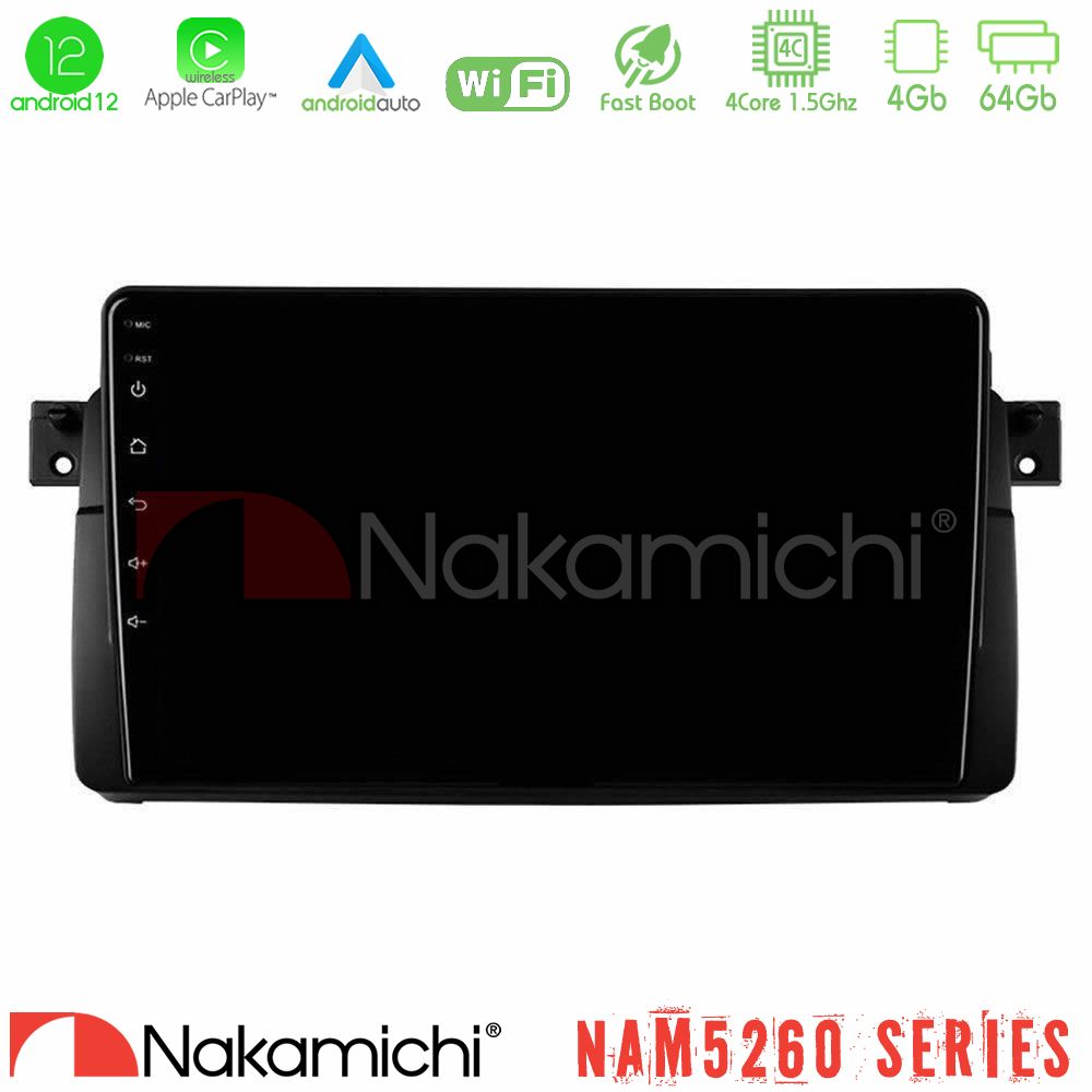 Nakamichi NAM5260 Series 4Core Android12 4+64GB BMW E46 Navigation Multimedia Tablet 9" Με Carplay & Android Auto