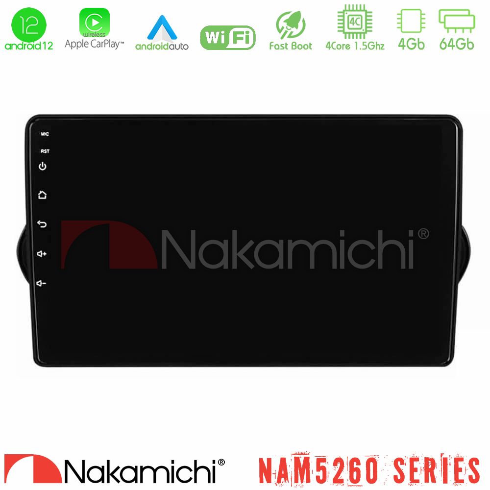 Nakamichi NAM5260 Series 4Core Android12 4+64GB Fiat Tipo 2015-2022  Navigation Multimedia Tablet 9" Με Carplay & Android Auto