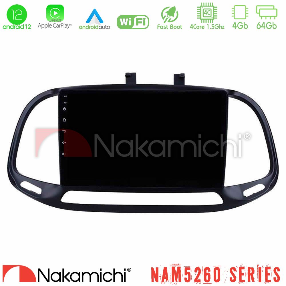 Nakamichi NAM5260 Series 4Core Android12 4+64GB Fiat Doblo 2015-2022 Navigation Multimedia Tablet 9" Με Carplay & Android Auto