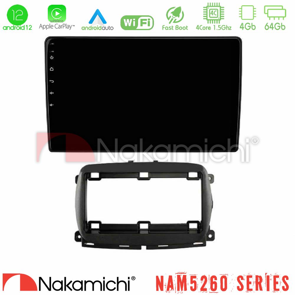 Nakamichi NAM5260 Series 4Core Android12 4+64GB  Fiat 500 2016> Navigation Multimedia Tablet 9" Με Carplay & Android Auto