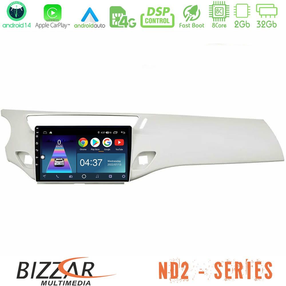 Bizzar ND2 Series 8Core Android14 2+32GB  Citroen C3 2009-2016 Navigation Multimedia Tablet 9"  Με Carplay & Android Auto (Άσπρο)