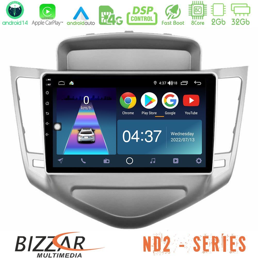 Bizzar ND2 Series 8Core Android14 2+32GB  Chevrolet Cruze 2009-2012 Navigation Multimedia Tablet 9" Με Carplay & Android Auto