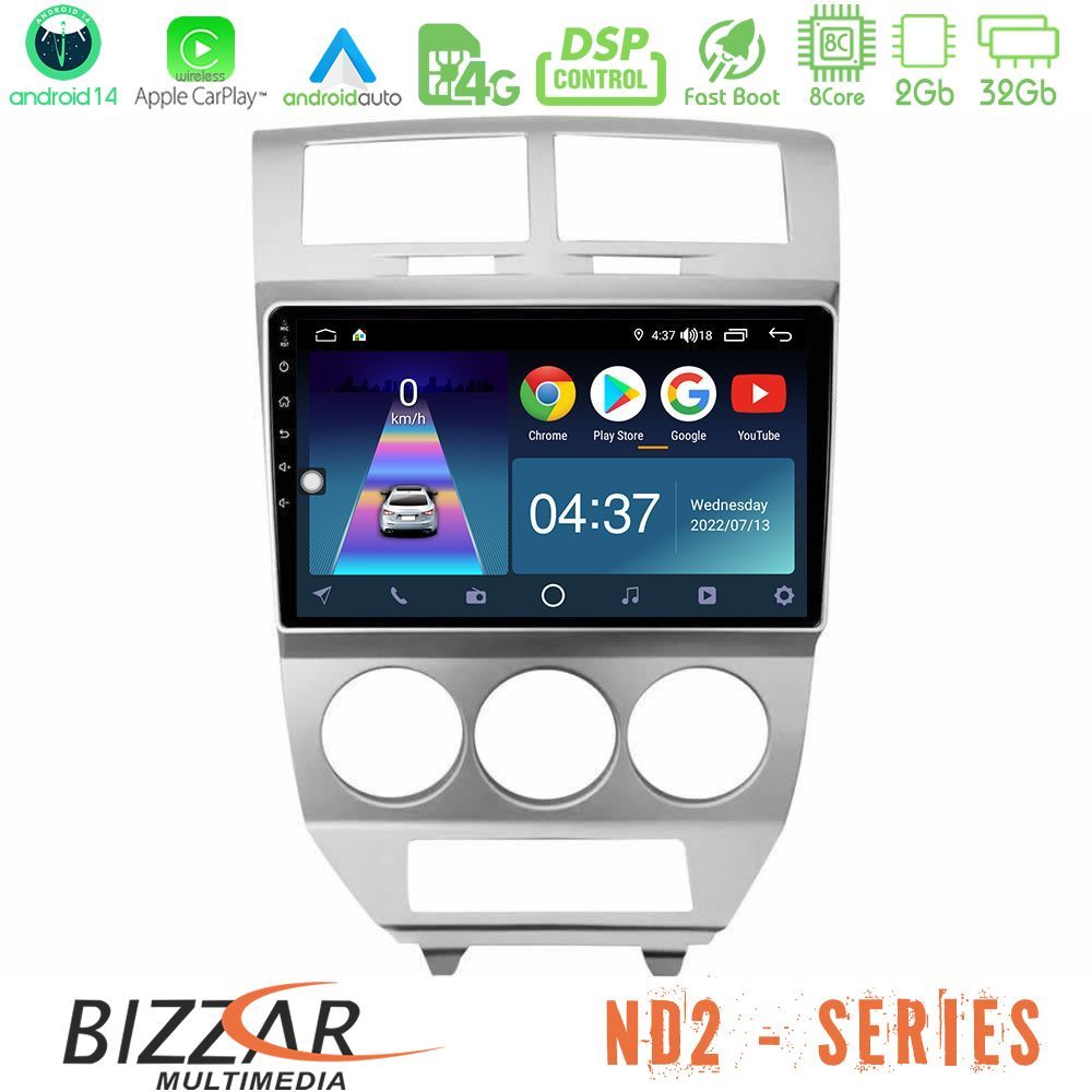 Bizzar ND2 Series 8Core Android14 2+32GB  Dodge Caliber 2006-2011 Navigation Multimedia Tablet 10" Με Carplay & Android Auto