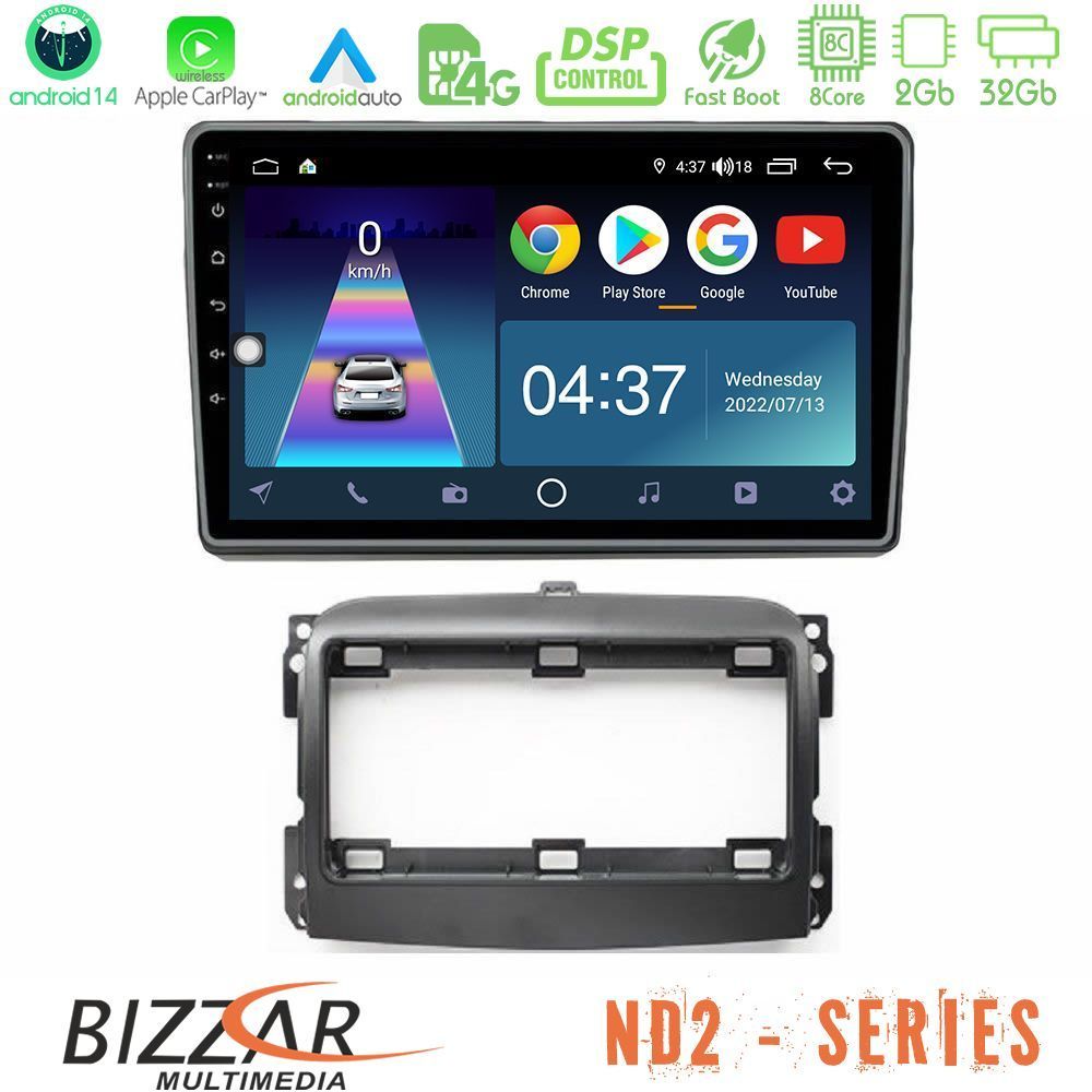 Bizzar ND2 Series 8Core Android14 2+32GB  Fiat 500L Navigation Multimedia Tablet 10" Με Carplay & Android Auto