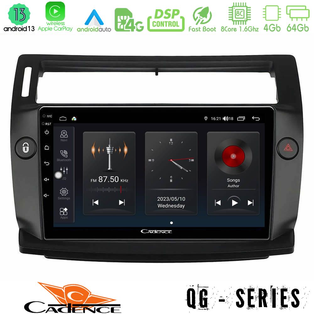 Cadence QG Series 8Core Android13 4+64GB Citroen C4 2004-2010 Navigation Multimedia Tablet 9" (μαύρο χρώμα)