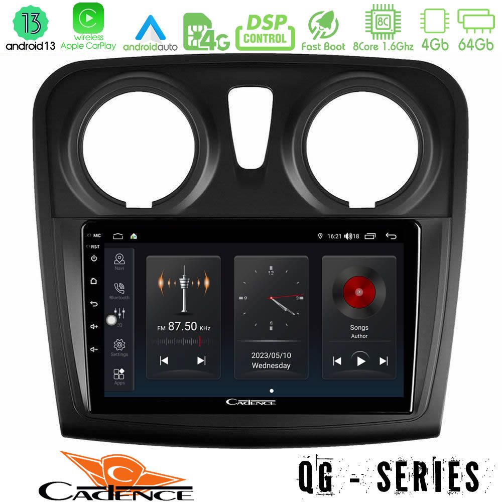 Cadence QG Series 8Core Android13 4+64GB Dacia Sandero 2014-2020 Navigation Multimedia Tablet 9"