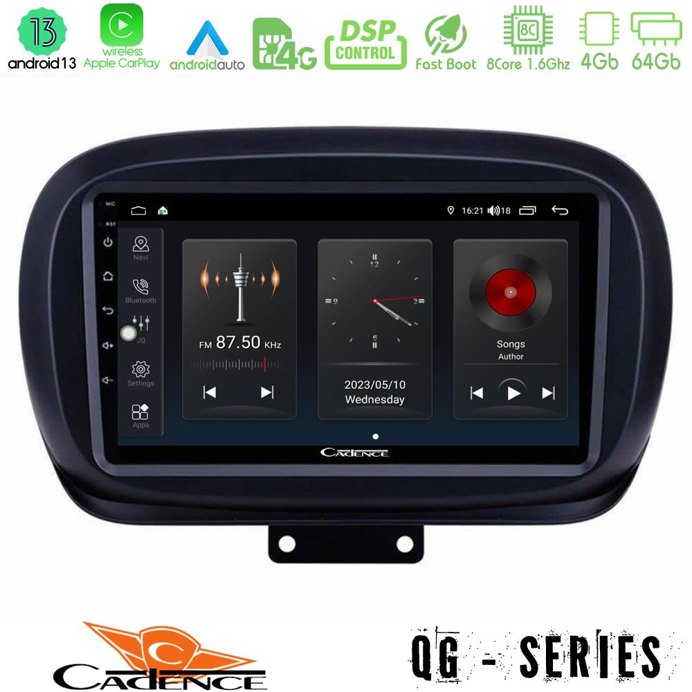 Cadence QG Series 8Core Android13 4+64GB Fiat 500X Navigation Multimedia Tablet 9"