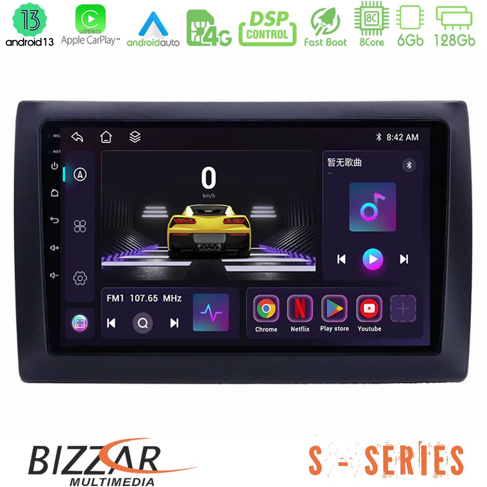 Bizzar S Series Fiat Stilo 8core Android13 6+128GB Navigation Multimedia Tablet 9"