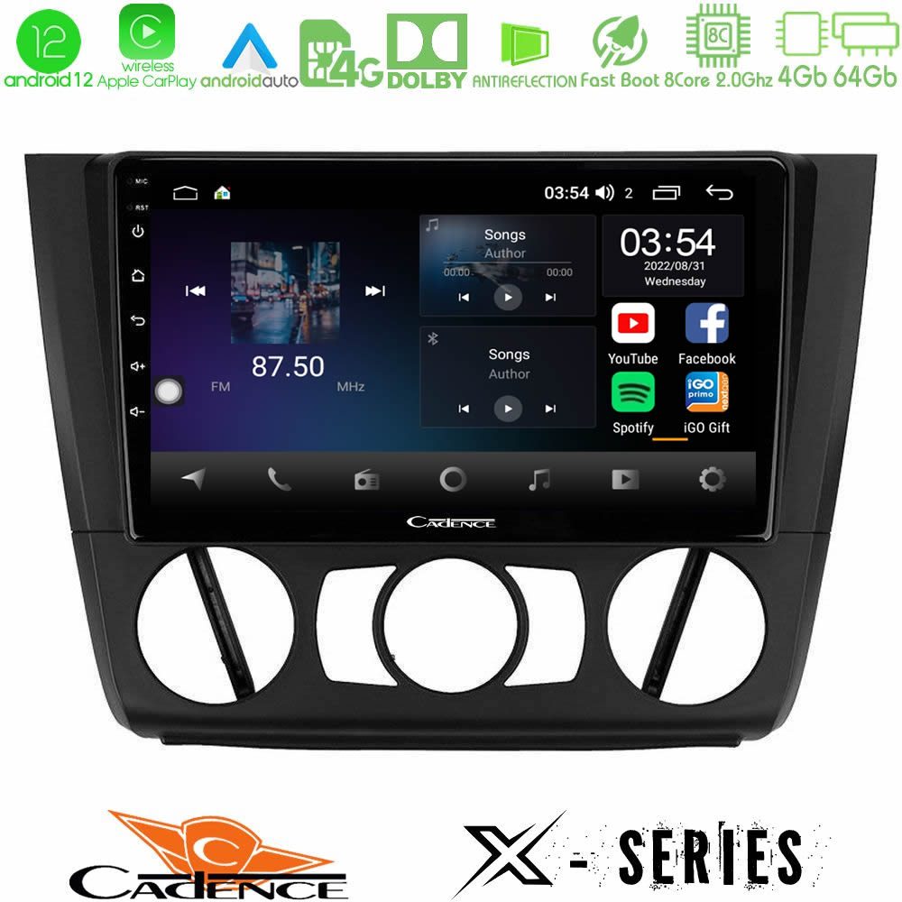 Cadence X Series BMW 1Series E81/E82/E87/E88 (MANUAL A/C) 8core Android12 4+64GB Navigation Multimedia Tablet 9"