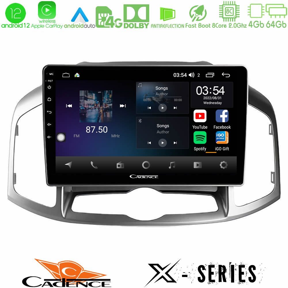 Cadence X Series Chevrolet Captiva 2012-2016 8Core Android12 4+64GB Navigation Multimedia Tablet 10"