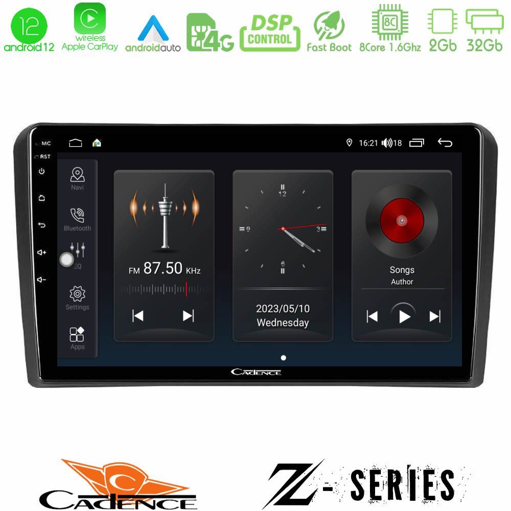 Cadence Z Series Audi A3 8P 8core Android12 2+32GB Navigation Multimedia Tablet 9"