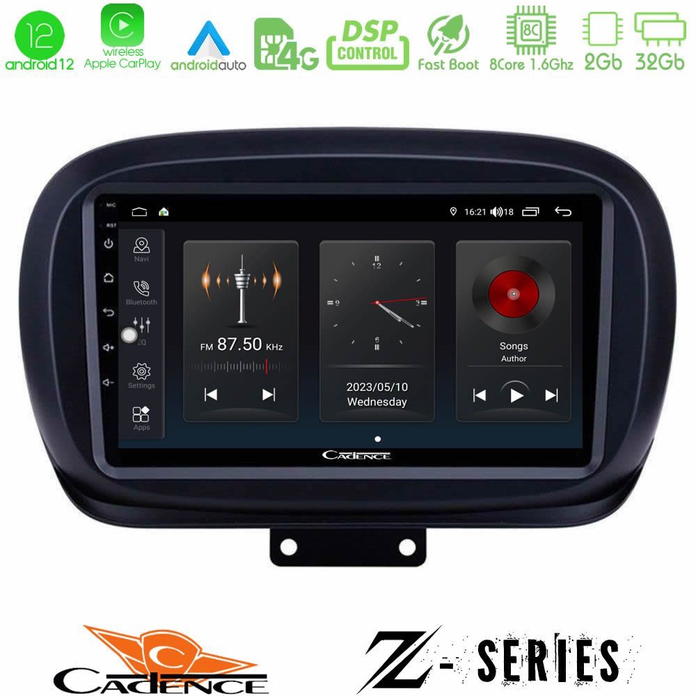 Cadence Z Series Fiat 500X 8core Android12 2+32GB Navigation Multimedia Tablet 9"