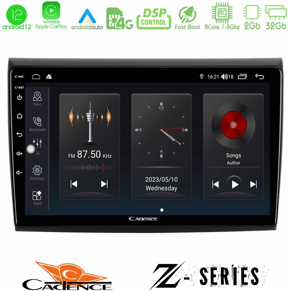 Cadence Z Series Fiat Bravo 8core Android12 2+32GB Navigation Multimedia Tablet 9"