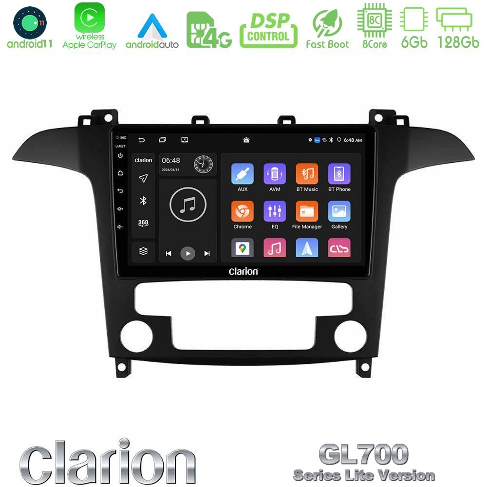 Clarion GL700 Lite Series Ford S-Max 2006-2012 8Core Android11 6+128GB Navigation Multimedia Tablet 9″ Με Carplay & Android Auto Με Carplay & Android Auto