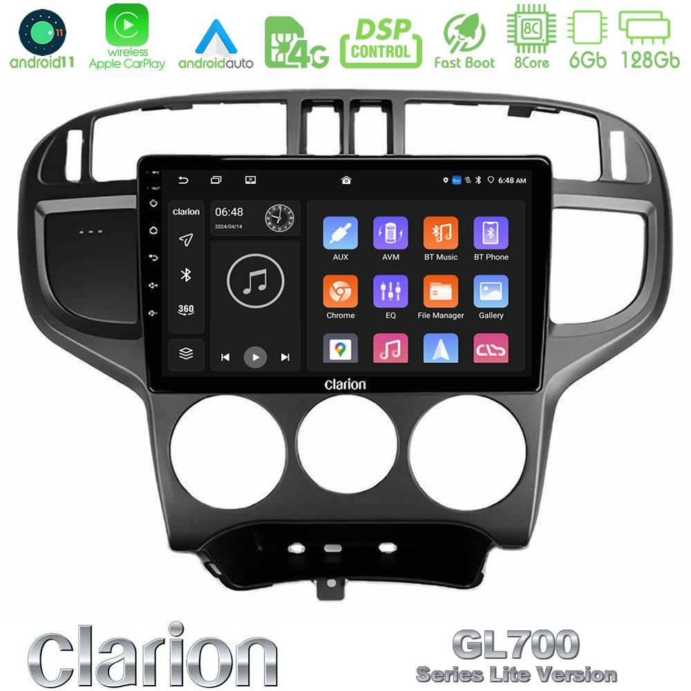 Clarion GL700 Lite Series 8Core Android11 6+128GB Hyundai Matrix 2001-2010 Navigation Multimedia Tablet 9" Με Carplay & Android Auto