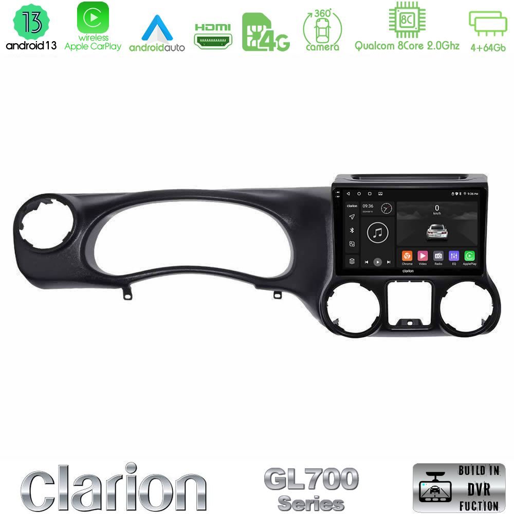 Clarion GL700 Series 8Core Android13 4+64GB Jeep Wrangler 2011-2014 Navigation Multimedia Tablet 9" Με Carplay & Android Auto