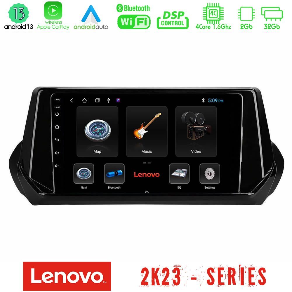 Lenovo Car Pad Peugeot 208 2019-2023 4Core Android 13 2+32GB Navigation Multimedia Tablet 9"
