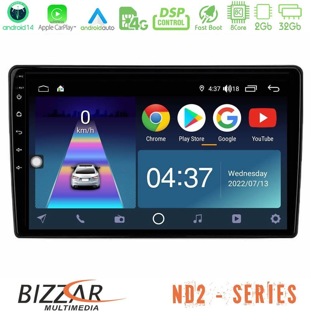 Bizzar ND2 Series 8Core Android14 2+32GB  Alfa Romeo 159/Brera/Spider Navigation Multimedia Tablet 9"  Με Carplay & Android Auto