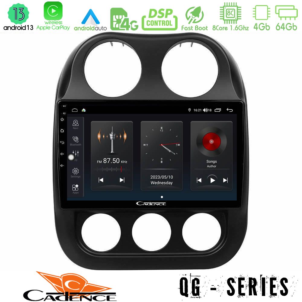 Cadence QG Series 8Core Android13 4+64GB Jeep Compass 2010-2016 Navigation Multimedia Tablet 10"