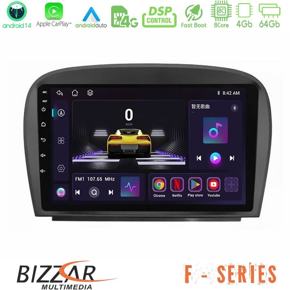 Bizzar F Series 8Core Android14 4+64GB  Mercedes SL Class 2005-2011 Navigation Multimedia Tablet 9" Με Carplay & Android Auto