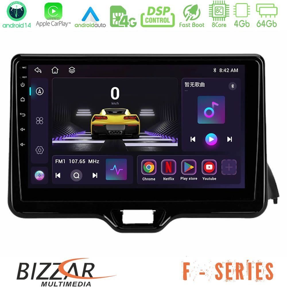 Bizzar F Series 8Core Android14 4+64GB  Toyota Yaris 2020-> Navigation Multimedia Tablet 9" Με Carplay & Android Auto