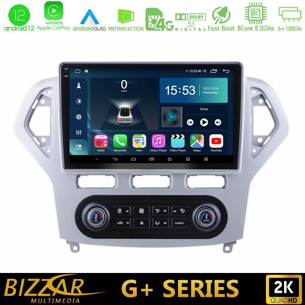 Bizzar G+ Series Ford Mondeo 2007-2011 (Auto A/C) 8Core Android12 6+128GB Navigation Multimedia Tablet 10"