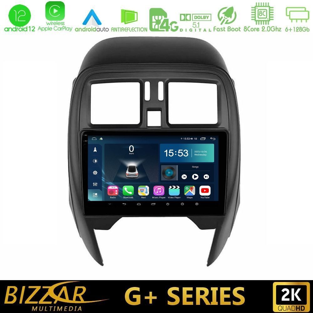 Bizzar G+ Series Nissan Micra 2013-2016 8core Android12 6+128GB Navigation Multimedia Tablet 9"