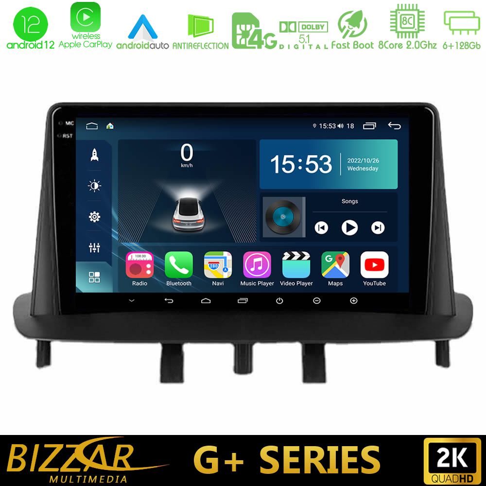 Bizzar G+ Series Renault Megane 3 2009-2015 8Core Android12 6+128GB Navigation Multimedia Tablet 9"