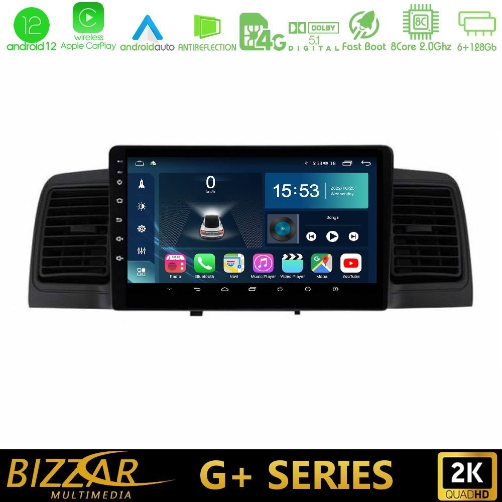Bizzar G+ Series Toyota Corolla 2002-2006 8Core Android12 6+128GB Navigation Multimedia Tablet 9"
