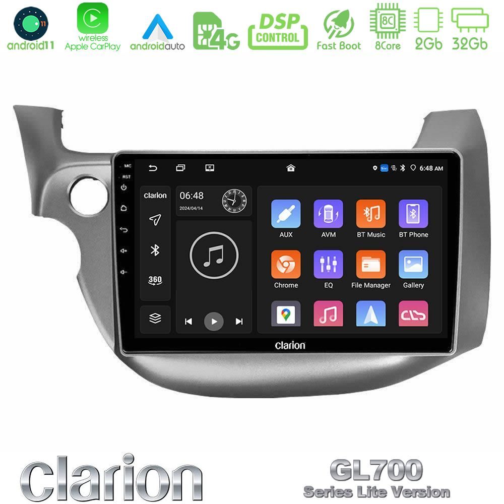 Clarion GL700 Lite Series 8Core Android11 2+32GB Honda Jazz 2009-2013 Navigation Multimedia Tablet 10" Με Carplay & Android Auto