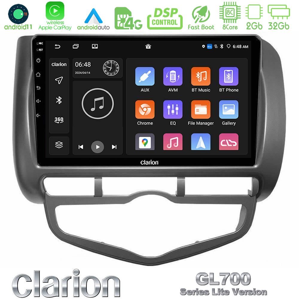 Clarion GL700 Lite Series 8Core Android11 2+32GB Honda Jazz 2002-2008 (Auto A/C) Navigation Multimedia Tablet 9" Με Carplay & Android Auto