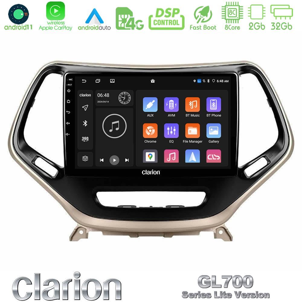 Clarion GL700 Lite Series 8Core Android11 2+32GB Jeep Cherokee 2014-2019 Navigation Multimedia Tablet 9" Με Carplay & Android Auto