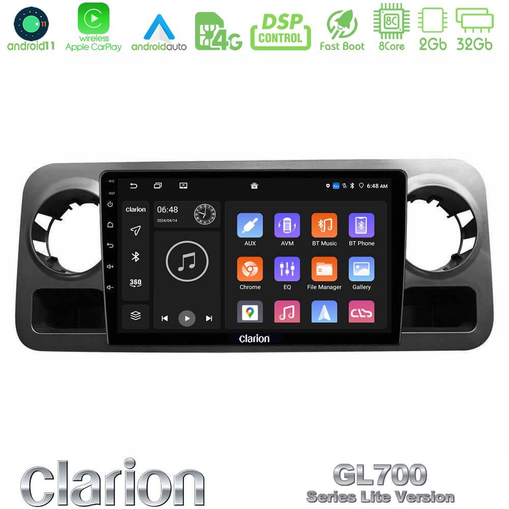 Clarion GL700 Lite Series 8Core Android11 2+32GB Mercedes Sprinter W907 Navigation Multimedia Tablet 10" Με Carplay & Android Auto