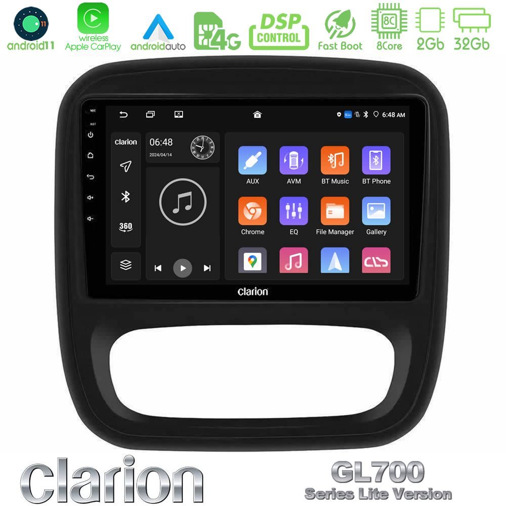 Clarion GL700 Lite Series 8Core Android11 2+32GB Renault/Nissan/Opel/Fiat Navigation Multimedia Tablet 9" Με Carplay & Android Auto