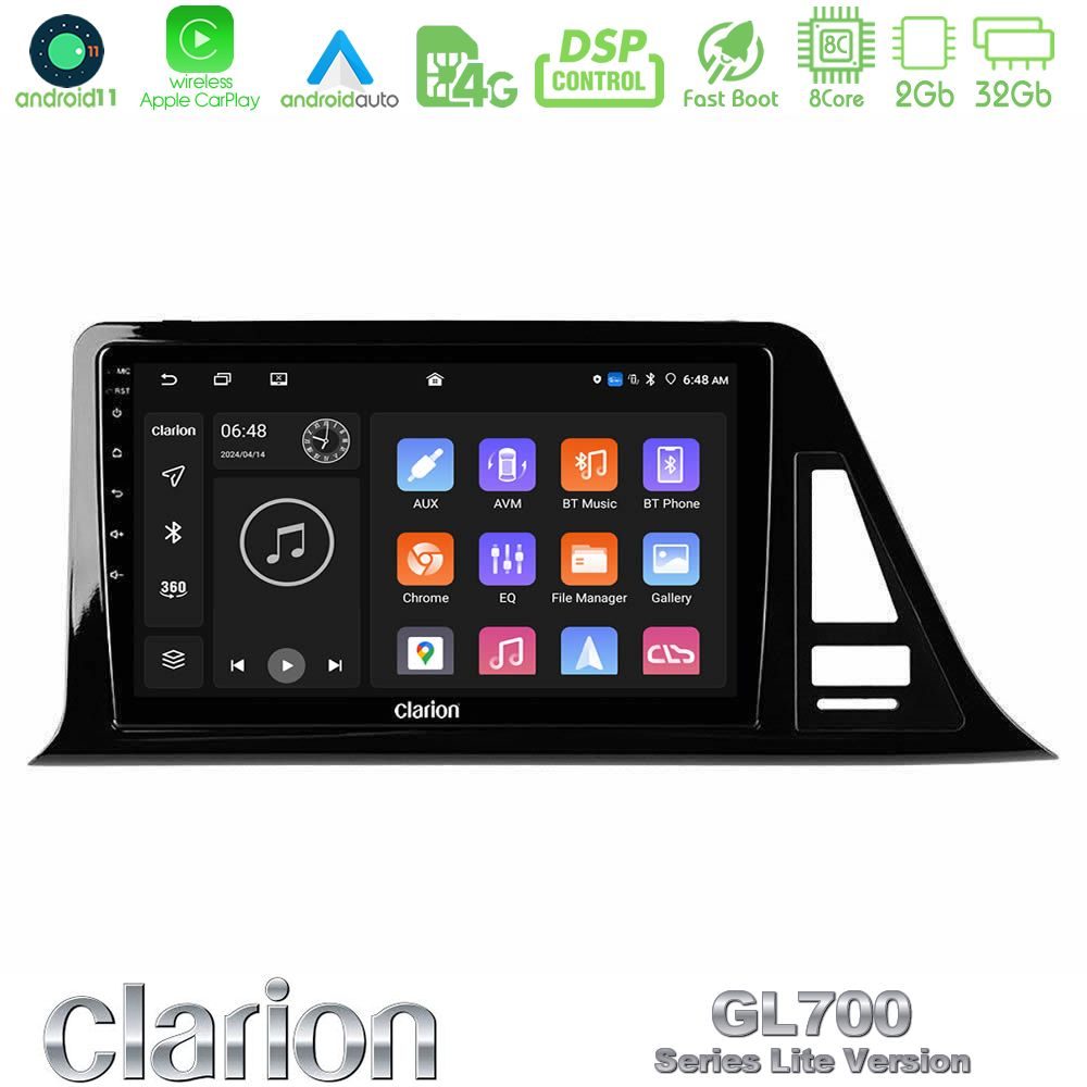 Clarion GL700 Lite Series 8Core Android11 2+32GB Toyota CH-R (Χωρίς Εργ.Οθόνη) Navigation Multimedia Tablet 9" Με Carplay & Android Auto