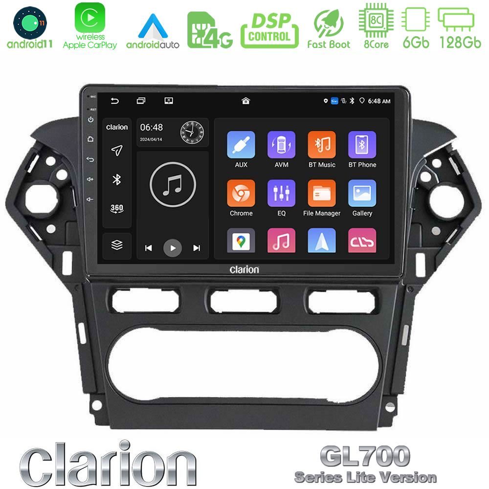Clarion GL700 Lite Series 8Core Android11 6+128GB Ford Mondeo 2011-2014 Navigation Multimedia Tablet 10" Με Carplay & Android Auto