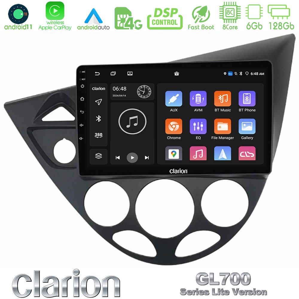 Clarion GL700 Lite Series 8Core Android11 6+128GB Ford Focus 1999-2004 Navigation Multimedia Tablet 9" Με Carplay & Android Auto