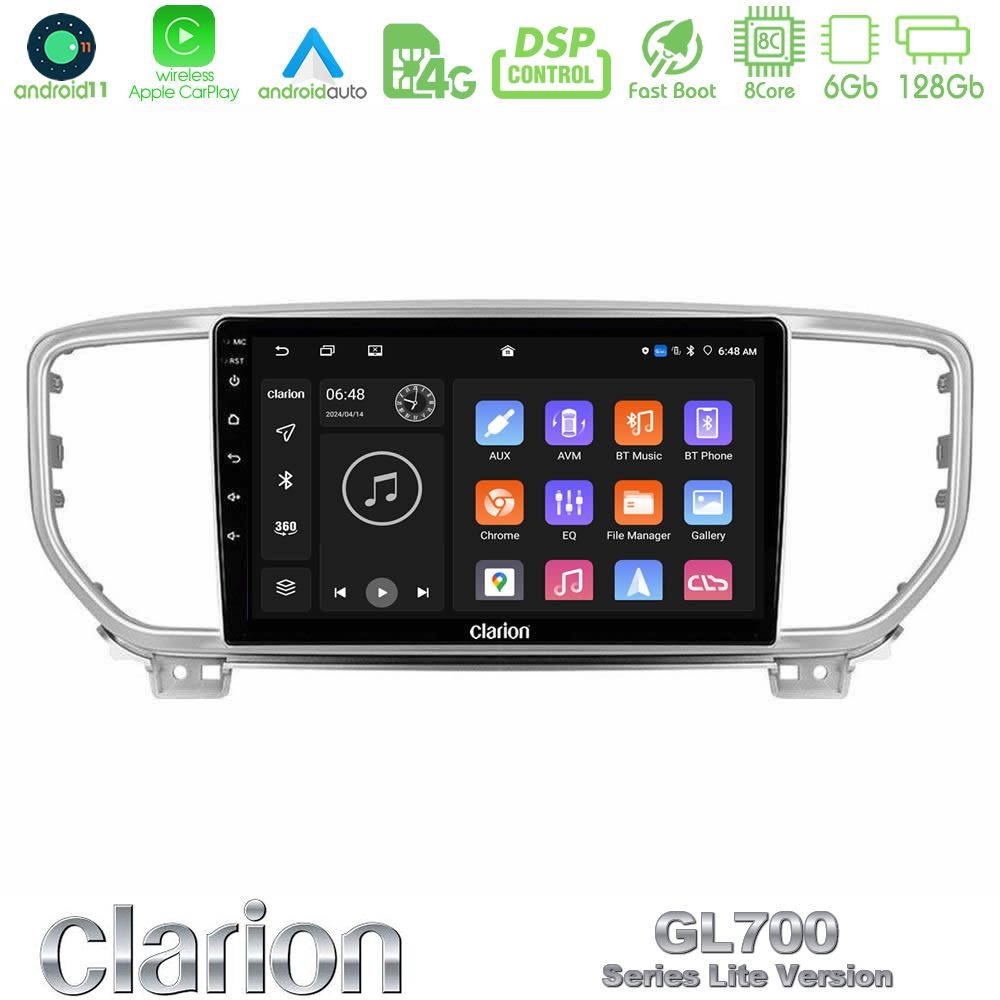 Clarion GL700 Lite Series 8Core Android11 6+128GB Kia Sportage 2018-2021 Navigation Multimedia Tablet 9" Με Carplay & Android Auto