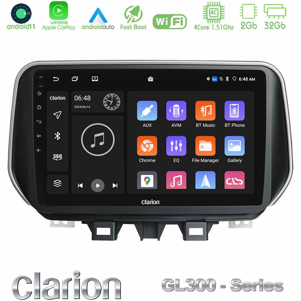 Clarion GL300 Series 4Core Android11 2+32GB Hyundai Tucson 2019-> Navigation Multimedia Tablet 9" Με Carplay & Android Auto